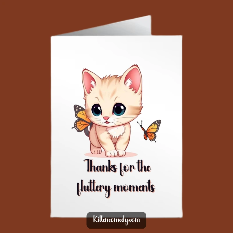 Free Printable Thank You Card: Kitten Butterfly for a Funny DIY Gratitude