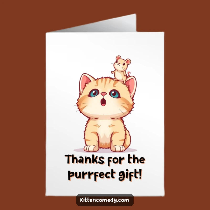 Free Printable Thank You Card: Surprised Kitten Toy Mouse Funny Downloadable Gift