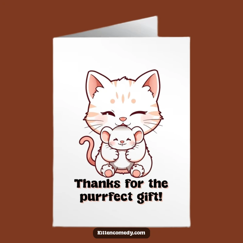 Free Printable Thank You Card: Winking Kitten Mouse Toy Funny Downloadable Gift