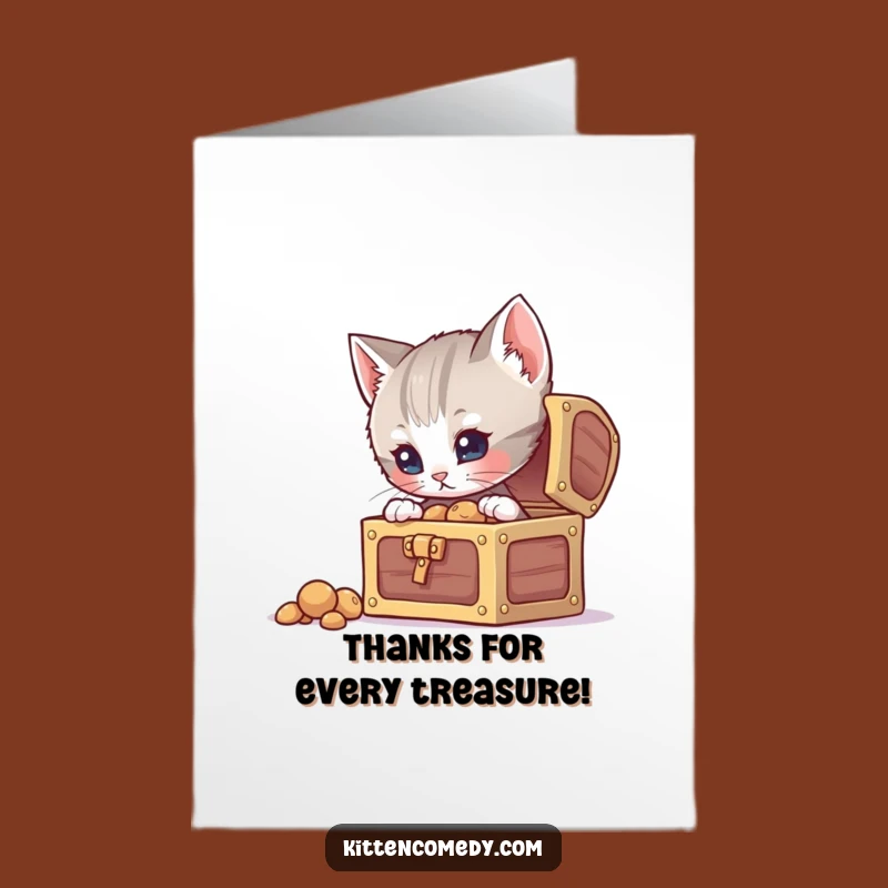 Free Printable Thank You Card: Curious Kitten Treasure Funny Downloadable Gift