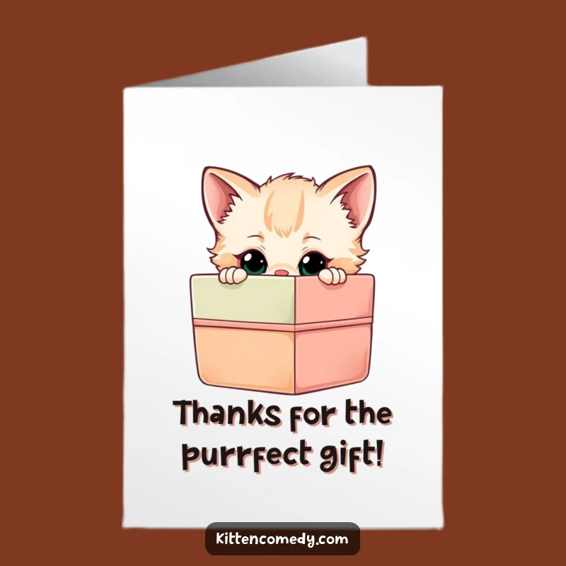 Free Printable Thank You Card: Kitten Gift Box Wonder Funny Downloadable for Gratitude