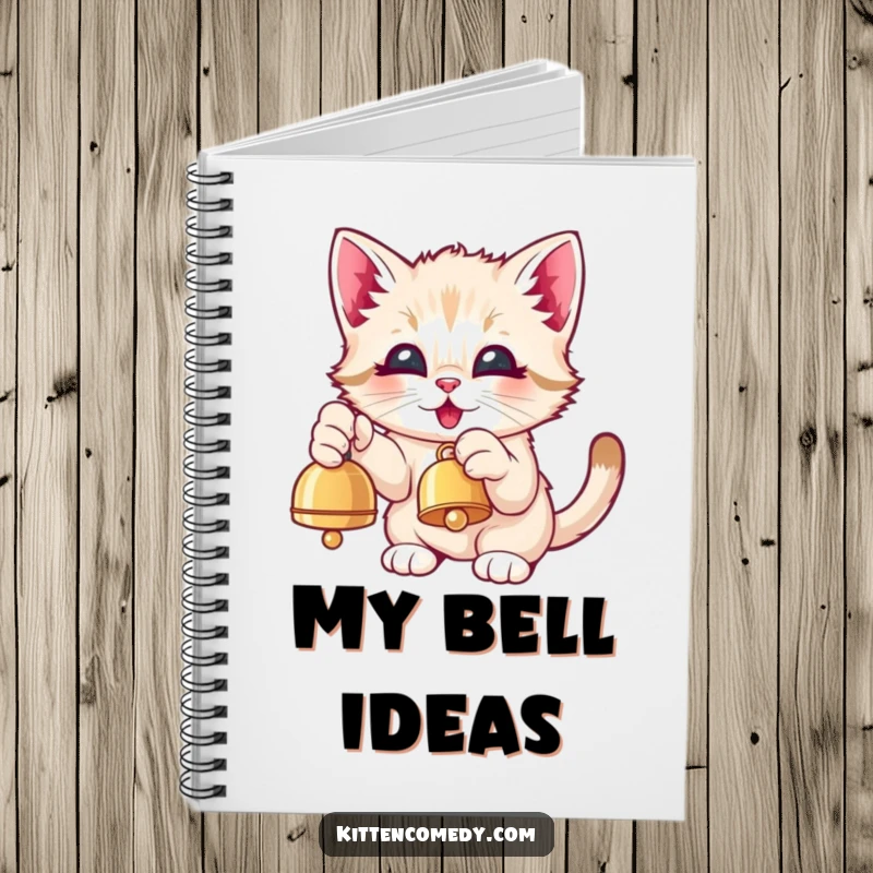 Funny Kawaii Kitten Notebook: A cute kitten eagerly pawing at a dangling bell with delightful focus.