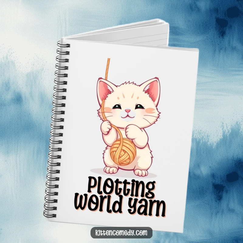 Funny kawaii kitten notebook cover with a playful kitten batting at a dangling ball of yarn.
