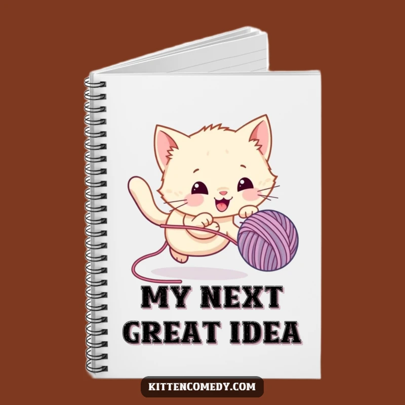 Keep your thoughts in line... or chase them! This funny notebook features a kawaii kitten's yarn obsession. Great for notes and doodles.