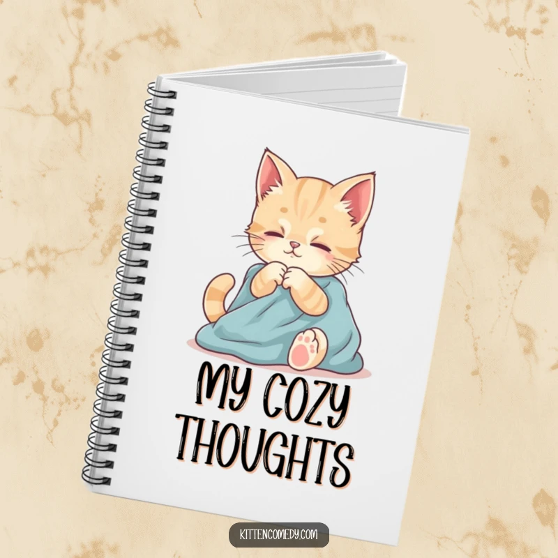 Funny notebook with a kitten playfully kneading fabric. Perfect for notes, reflections, and cozy thoughts.