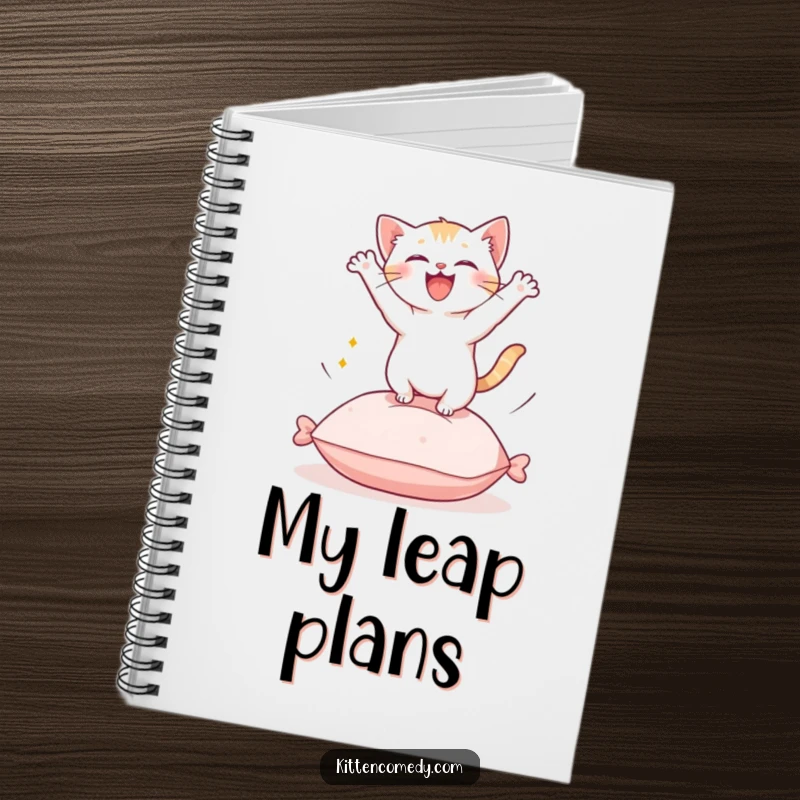 Funny Kawaii Kitten Notebook: A cute kitten energetically leaping from a cushion, ready for notes.