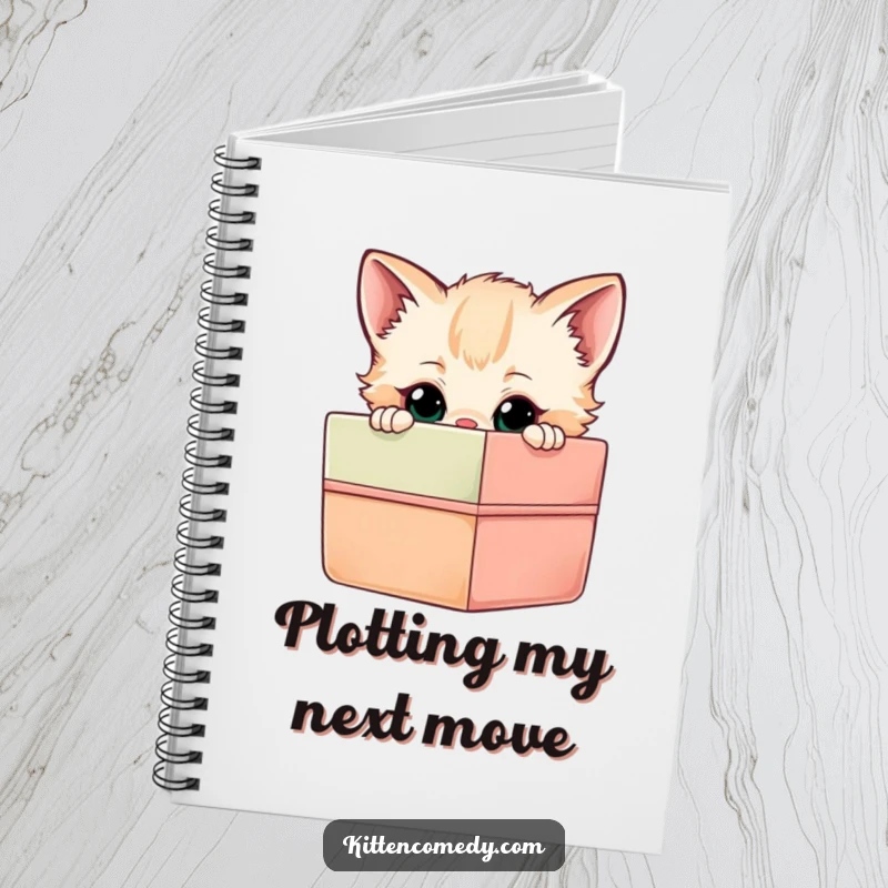 Funny Kitten Gift Box Notebook: A curious kitten peeking into a gift box, a humorous journal cover.