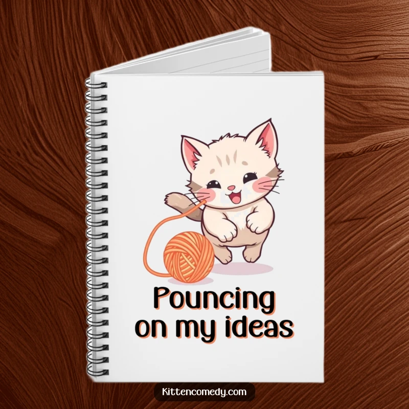 Funny Kawaii Kitten Notebook: A cute notebook with a kitten chasing a yarn ball, ideal for notes and playful doodles.
