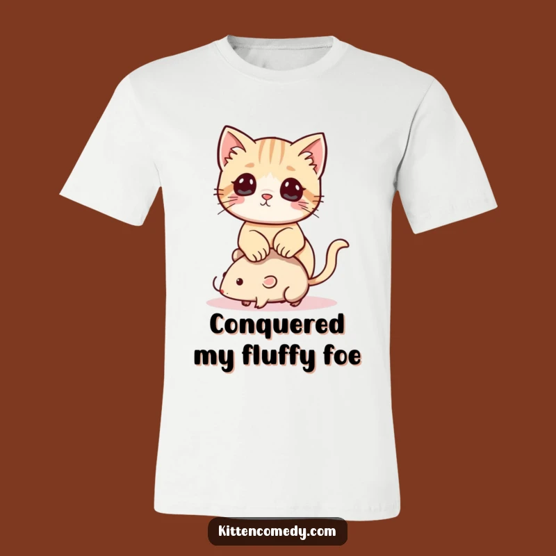 Funny Kawaii Kitten T-Shirt: Playful Kitty on Toy Mouse, Cute Gift Tee!
