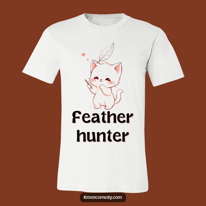 Funny Kawaii Kitten Feather Batting T-Shirt - Playful Feline Friend for Joyful Style Gift