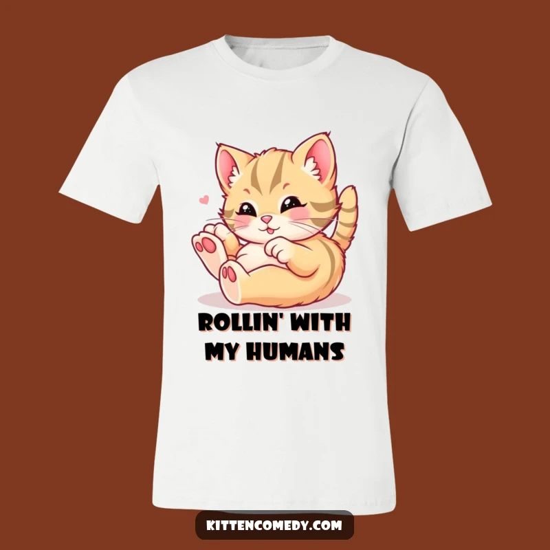 Funny Kawaii Kitten T-Shirt - Playfully Rolling in Delight, Cute Tee Gift