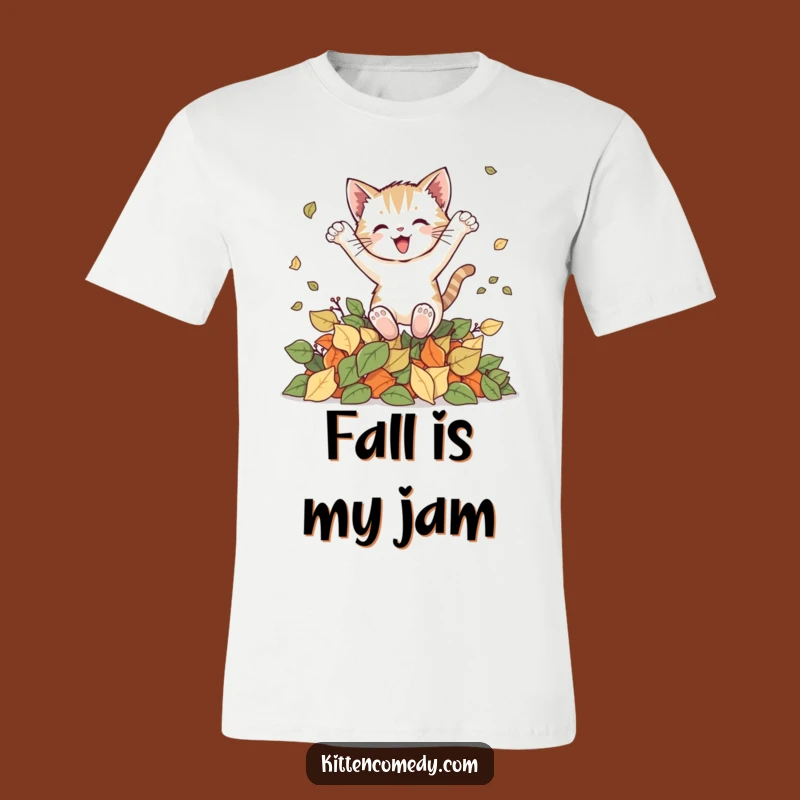 Funny Kitten Leaf Leap T-Shirt: Joyful Autumn Cat Tee, Great Gift