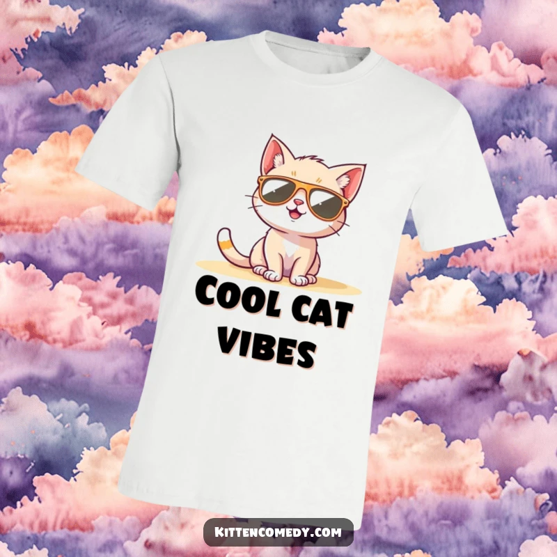 Funny Sunglasses Kitten T-Shirt: A kitten wearing stylish sunglasses while sunbathing, perfect for a cool and funny gift.