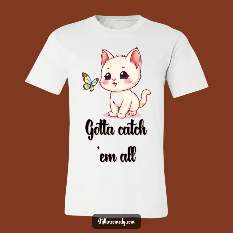 Funny Kawaii Kitten Butterfly Chase Tee: Wear Your Joyful Pursuit!