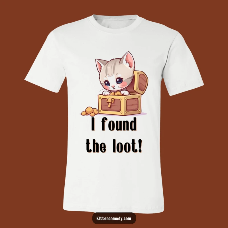 Funny Curious Kitten Treasure T-Shirt, Adventure Awaits Your Style