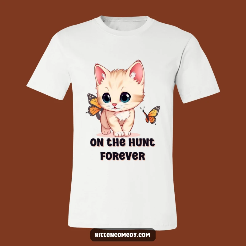 Funny Curious Kitten T-Shirt - Wide Eyes Butterfly Chase Tee