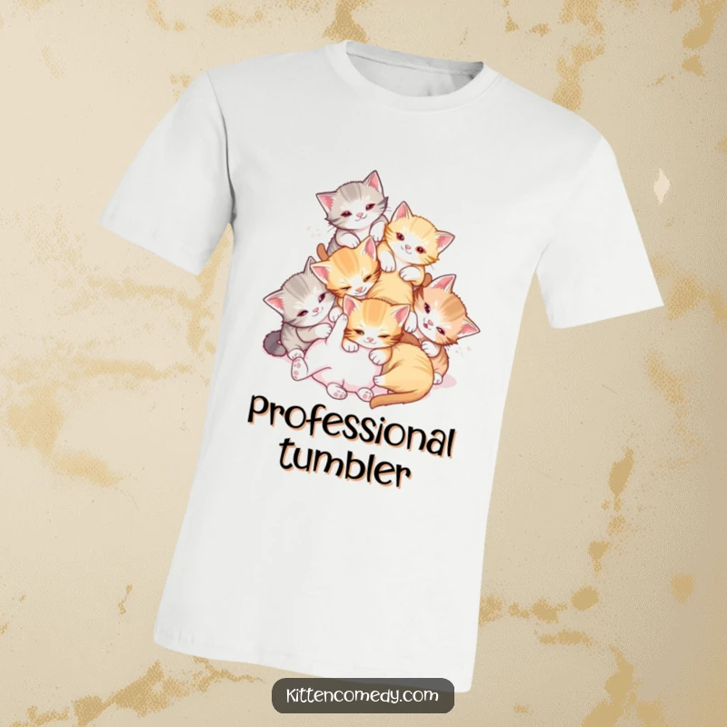 Funny Tumble Kittens T-Shirt: Multiple kittens playfully tumbling over each other in a cute, funny heap.