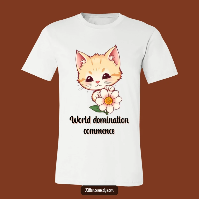 Show off your playful side with this funny kitten t-shirt, featuring a curious cat peeking from behind a flower. A guaranteed conversation starter and a fantastic funny gift.