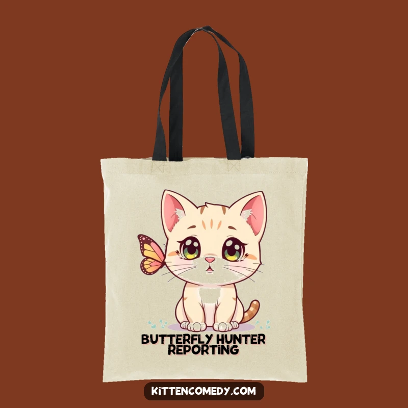 Funny Kawaii Kitten Tote Bag: Cute Cat Watching Butterfly, Practical & Stylish Gift!