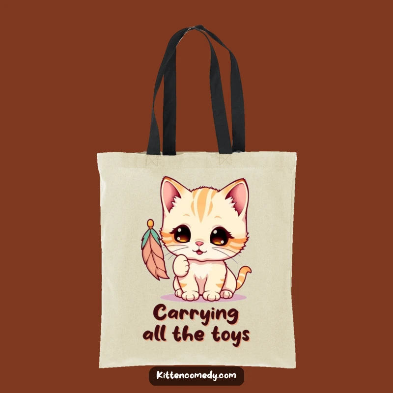 Funny Kawaii Kitten Feather Batting Tote Bag: Cute & Practical Cat Lover Gift
