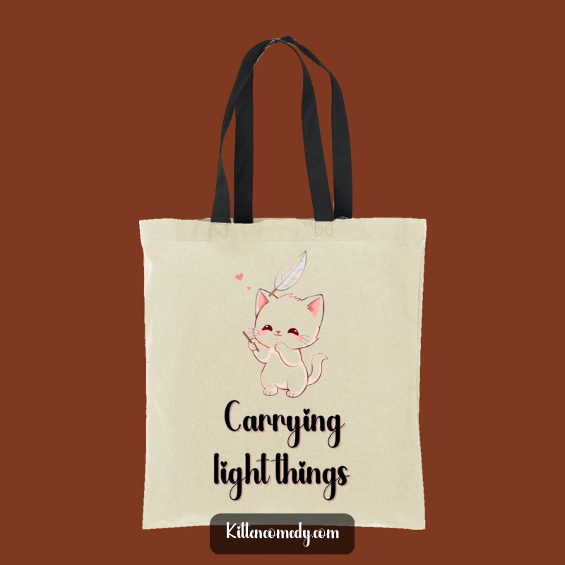 Funny Kawaii Kitten Feather Batting Tote Bag - Playful Feline Companion for Daily Fun Gift