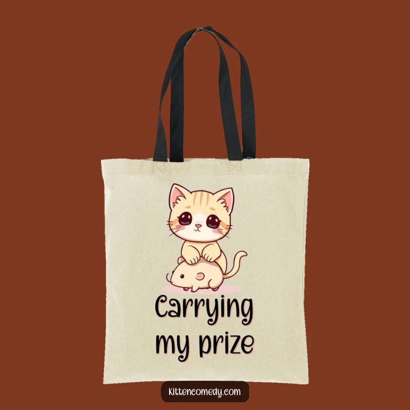 Funny Kawaii Kitten Tote Bag: Playful Cat, Toy Mouse Fun, Stylish Gift!