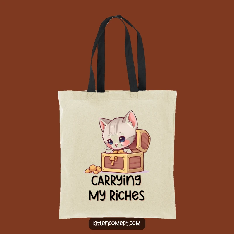 Funny Curious Kitten Treasure Tote Bag, Carry Your Discoveries