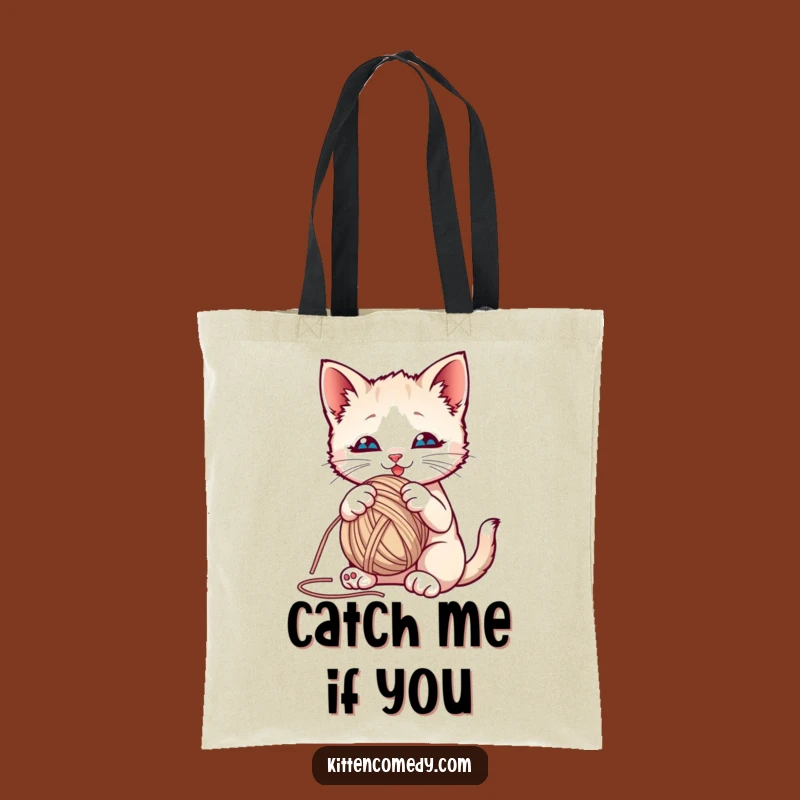 Funny Kitten Yarn Ball Tote Bag: Playful Cat Carryall, Hilarious Feline Gift