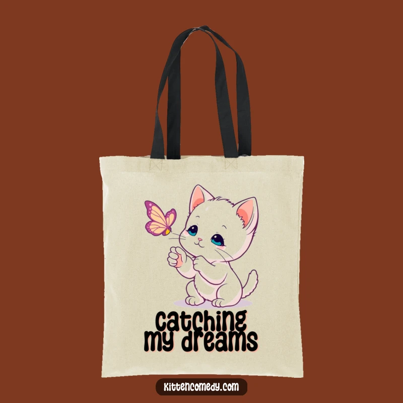 Funny Kawaii Kitten Butterfly Tote Bag: Cute & Gentle Cat Lover Gift