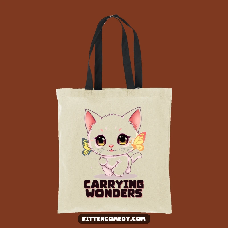 Funny Kawaii Kitten Butterfly Chase Tote Bag - Whimsical and Practical Gift for Cat Fans