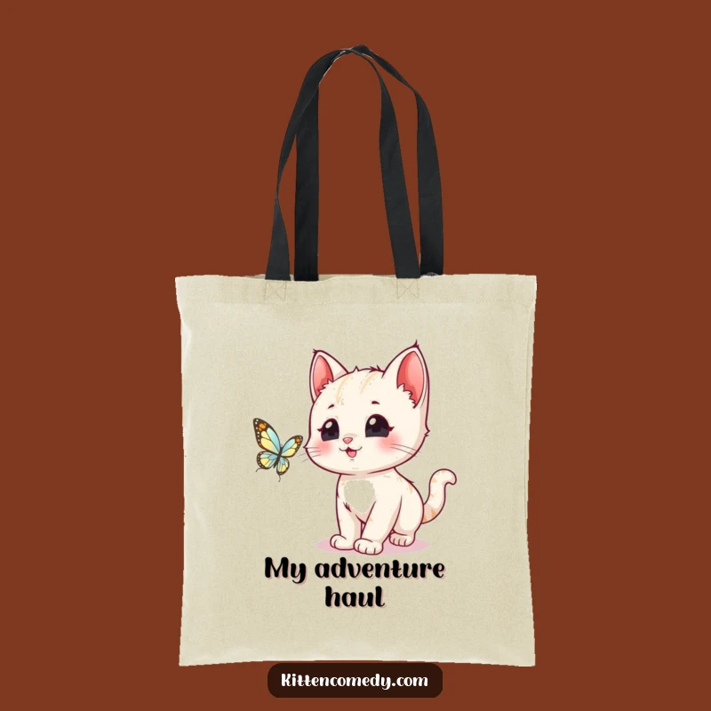 Funny Kawaii Kitten Butterfly Chase Tote: Carry Your Fun Everywhere!