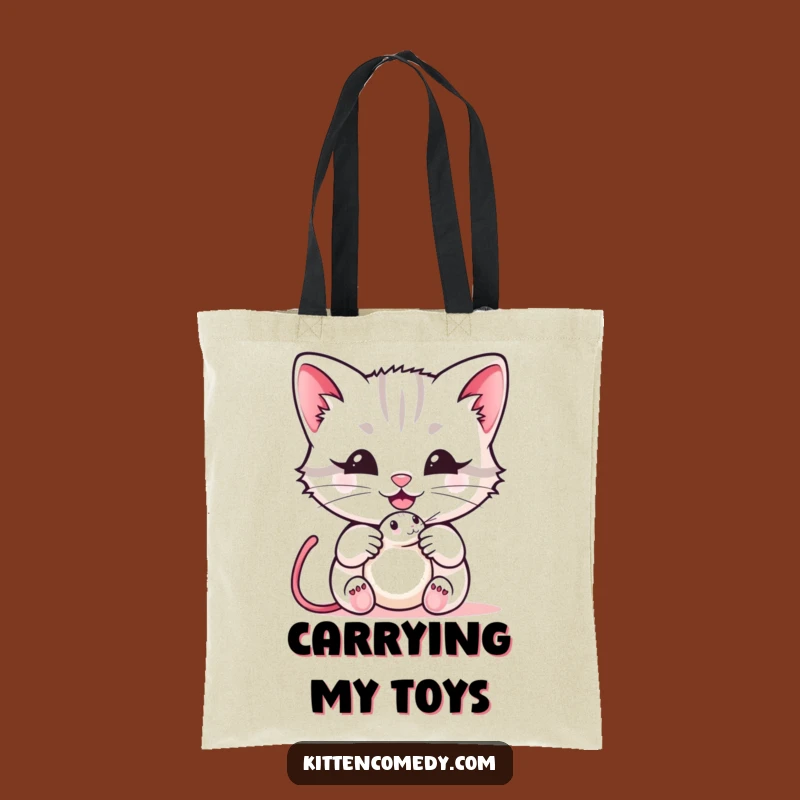 Funny Kawaii Kitten Tote Bag - Happy Meow & Mouse Toy Holder for Shoppers