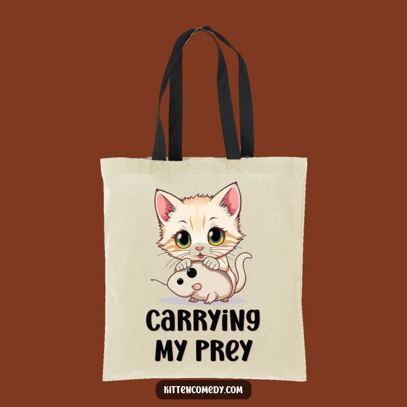 Funny Kitten Pouncing Tote Bag: Wide Eyes Hunter Carryall, Hilarious Cat Gift