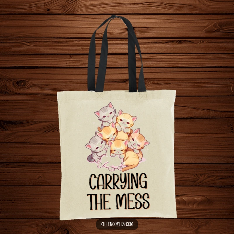 Funny Tumble Kittens Tote Bag: A group of kittens playfully tumbling, perfect for carrying items with funny charm.