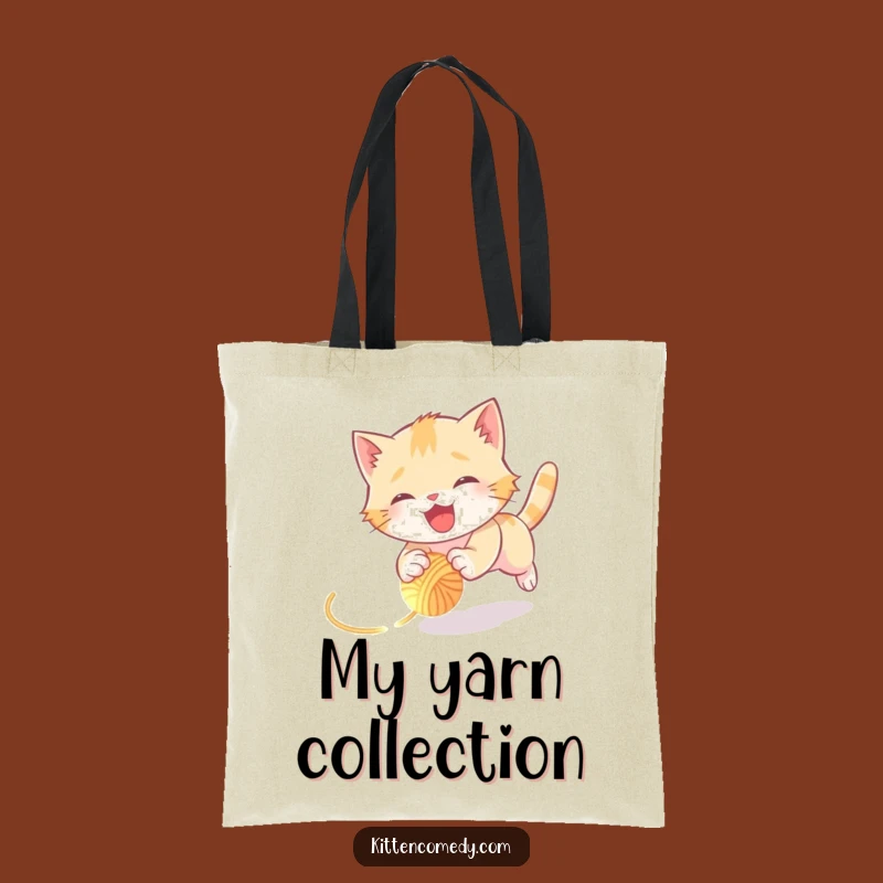 Funny Kitten Yarn Chase Tote Bag: Carry Your Fun with Humorous Cat Design