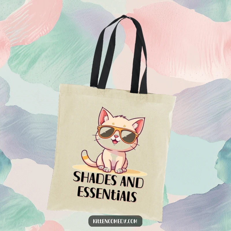 Funny Sunglasses Kitten Tote Bag: A kitten wearing sunglasses while sunbathing, a stylish and funny gift.